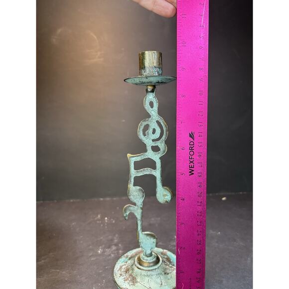 Vintage Brass Music Notes Candlestick Holder - Patina Finish -10 Inch’s -rare - Picture 6 of 6